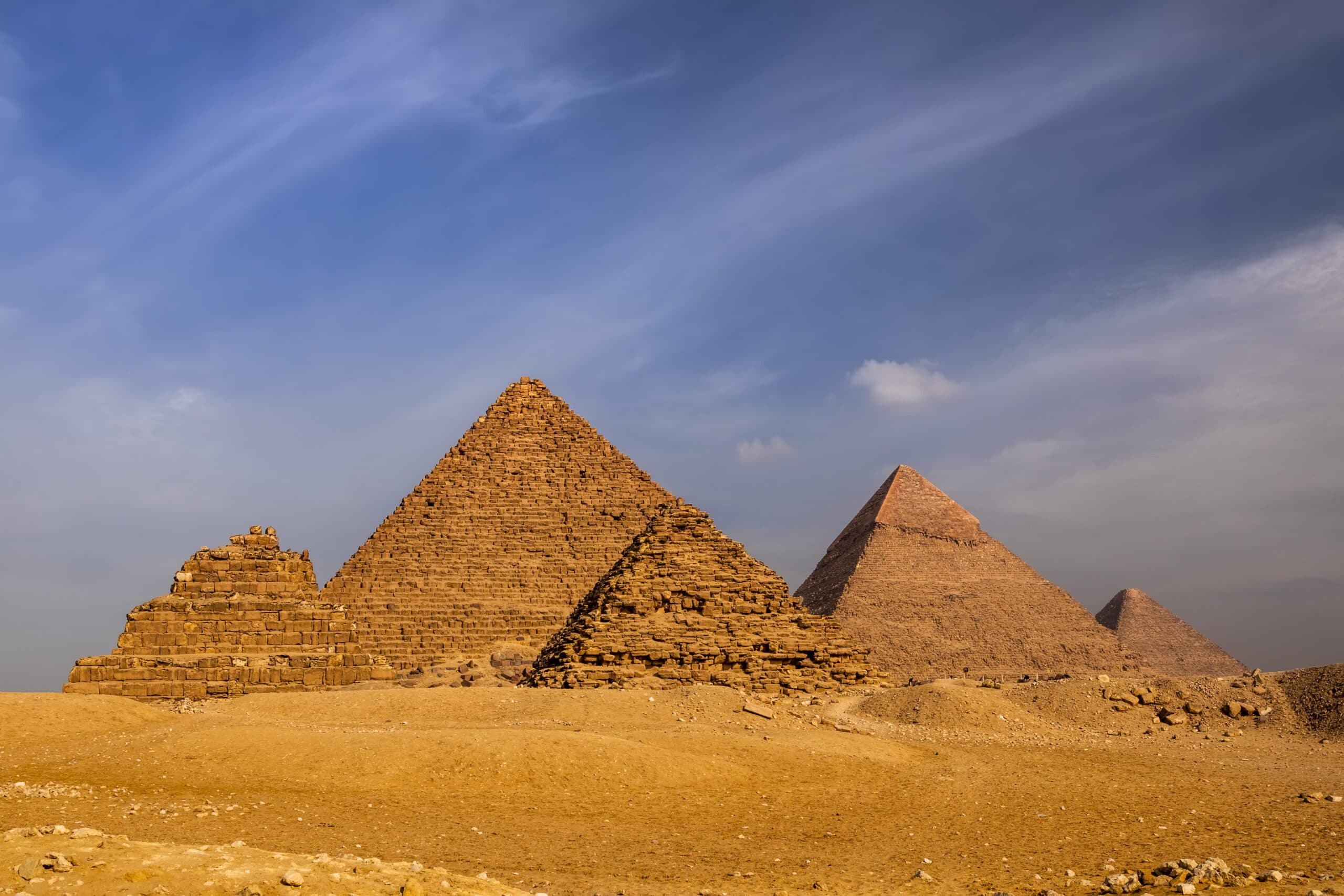 The pyramid complex at Giza at sunset