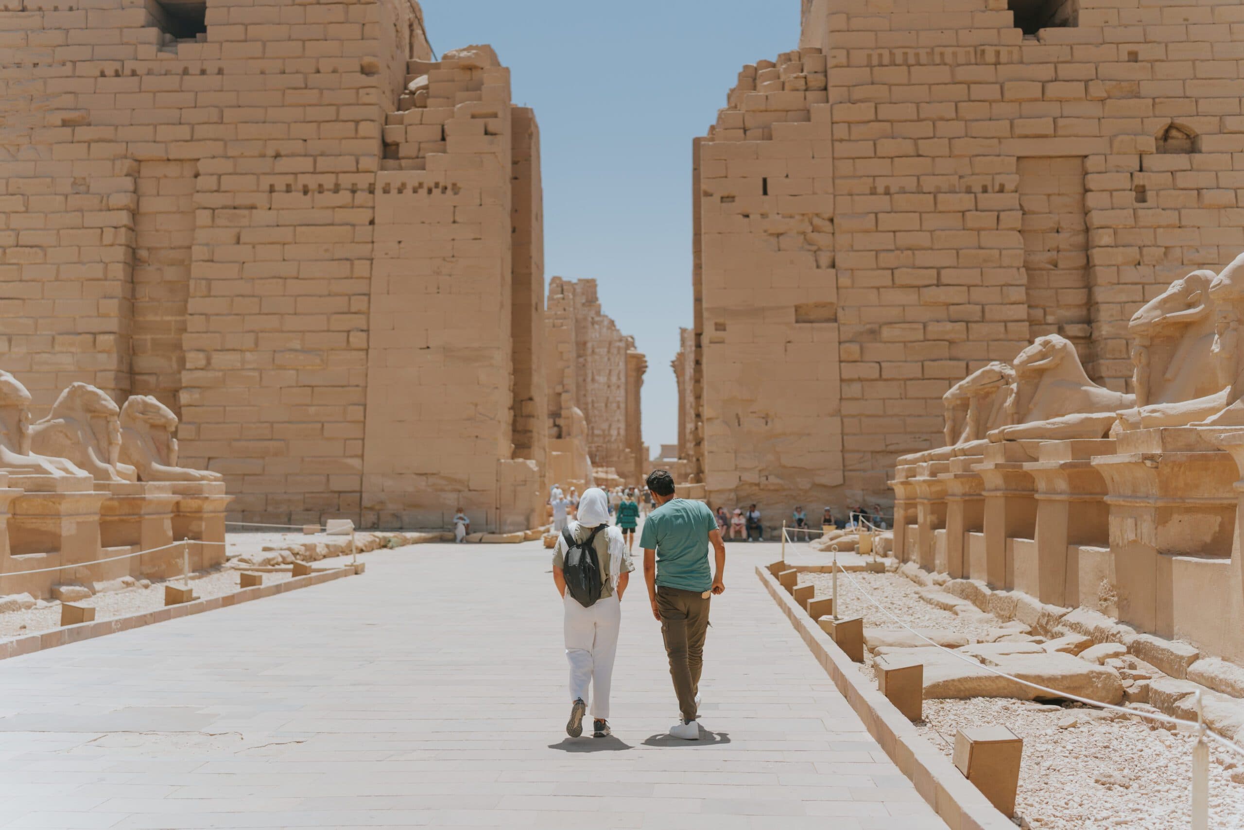Travelers exploring Karnak Temple on a private Luxor day tour
