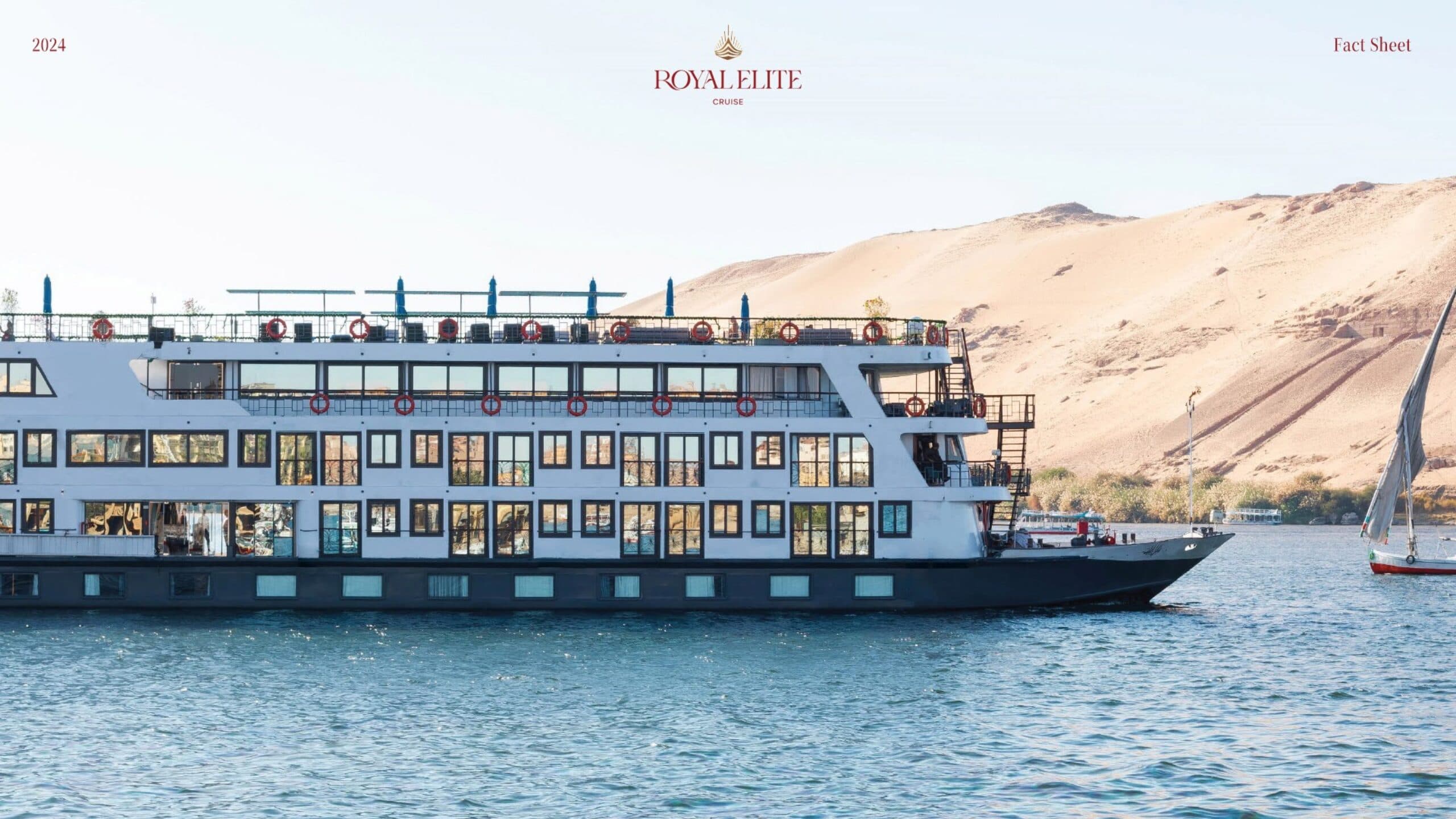 Nile cruise ship moored beside the Aswan desert