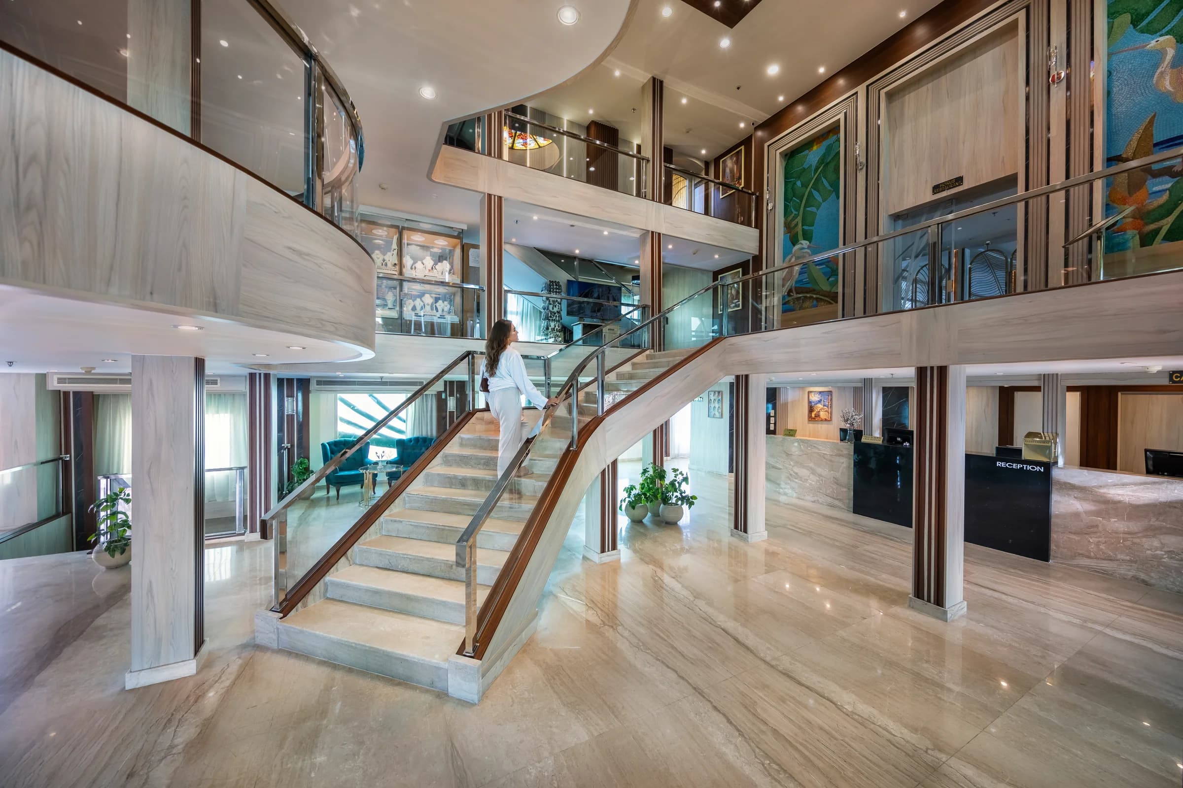 Atrium staircase on the M/S Chateau Lafayette